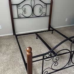 Queen Bed Frame, Metal/Wood
