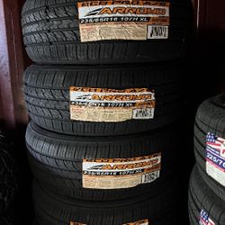 SET OF FOUR NEW TIRES 235/65/16 ARROYO GRANDSPORT A/S INCLUDING MOUNT AND BALANCE, ASK ME FOR SIZES AND BRANDS 