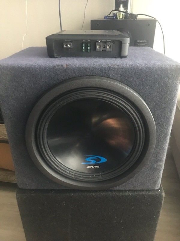 Alpine S-W12D4 12” Type-S Subwoofer With Rearfire Sealed Enclosure And Alpine MRV-M500 amplifier