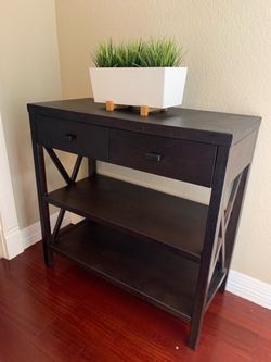 Dark Wood Console Table with Drawers