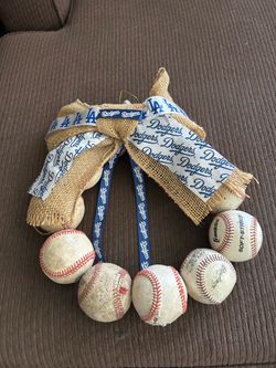 Los Angeles Dodgers Baseball Wreath Real Baseballs Handmade Door Hanger Decor