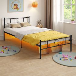 CIRCLE Metal Bed Frame with Headboard and Footboard, Circle Detail, Steel Slats Twin and Double