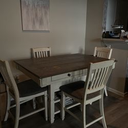 Rustic Counter-Height Dining Table + 4 Chairs