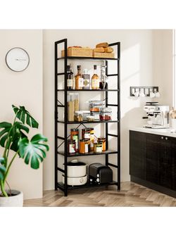 NUMENN 5 Tier Bookshelf, Tall Bookcase Shelf Storage Organizer, Modern Book Shelf for Bedroom, Living Room and Home Office, Black