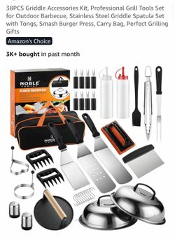 38PCS Griddle Accessories Kit, Professional Grill Tools Set for Outdoor Barbecue, Stainless Steel Griddle Spatula Set with Tongs, Smash Burger Press, 