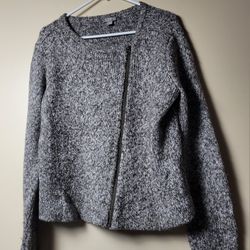 J. JILL Sweater Women's Brown Marled Asymmetrical Zip Cardigan Size Medium.