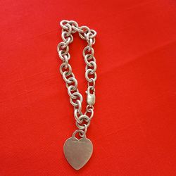 Tiffany & Co Sterling Silver Link Heart Charm Tag Bracelet