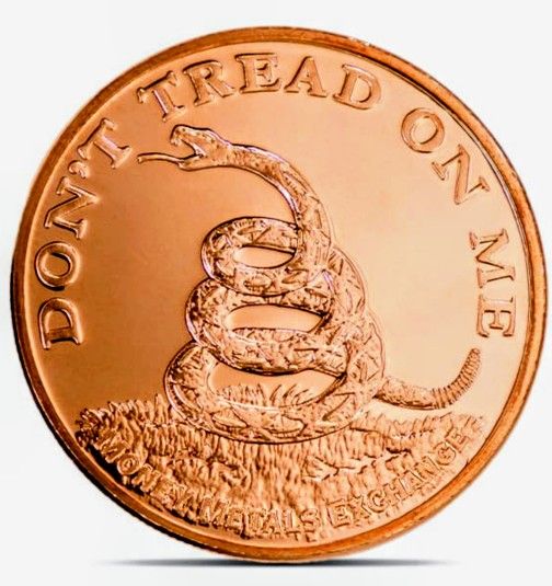 1 oz Cupper Round "Don't Tread On Me" .999 Pure Cupper Free Shipping