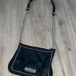 Harley Davidson Black Leather Purse, Genuine Leather/Crossbody Bag