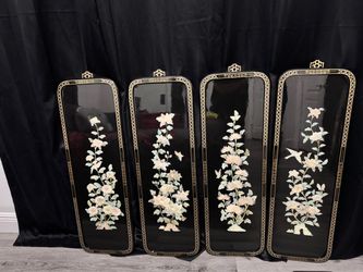Oriental Asian Black Lacquer With Mother Pearl