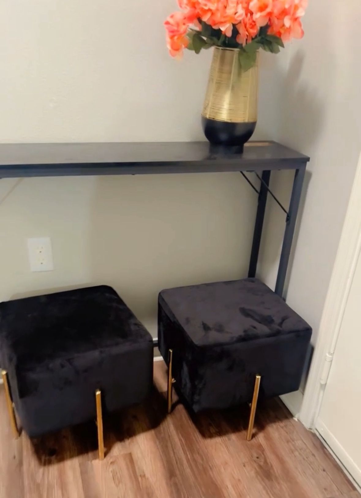 Black Velvet Ottoman Set Of 2
