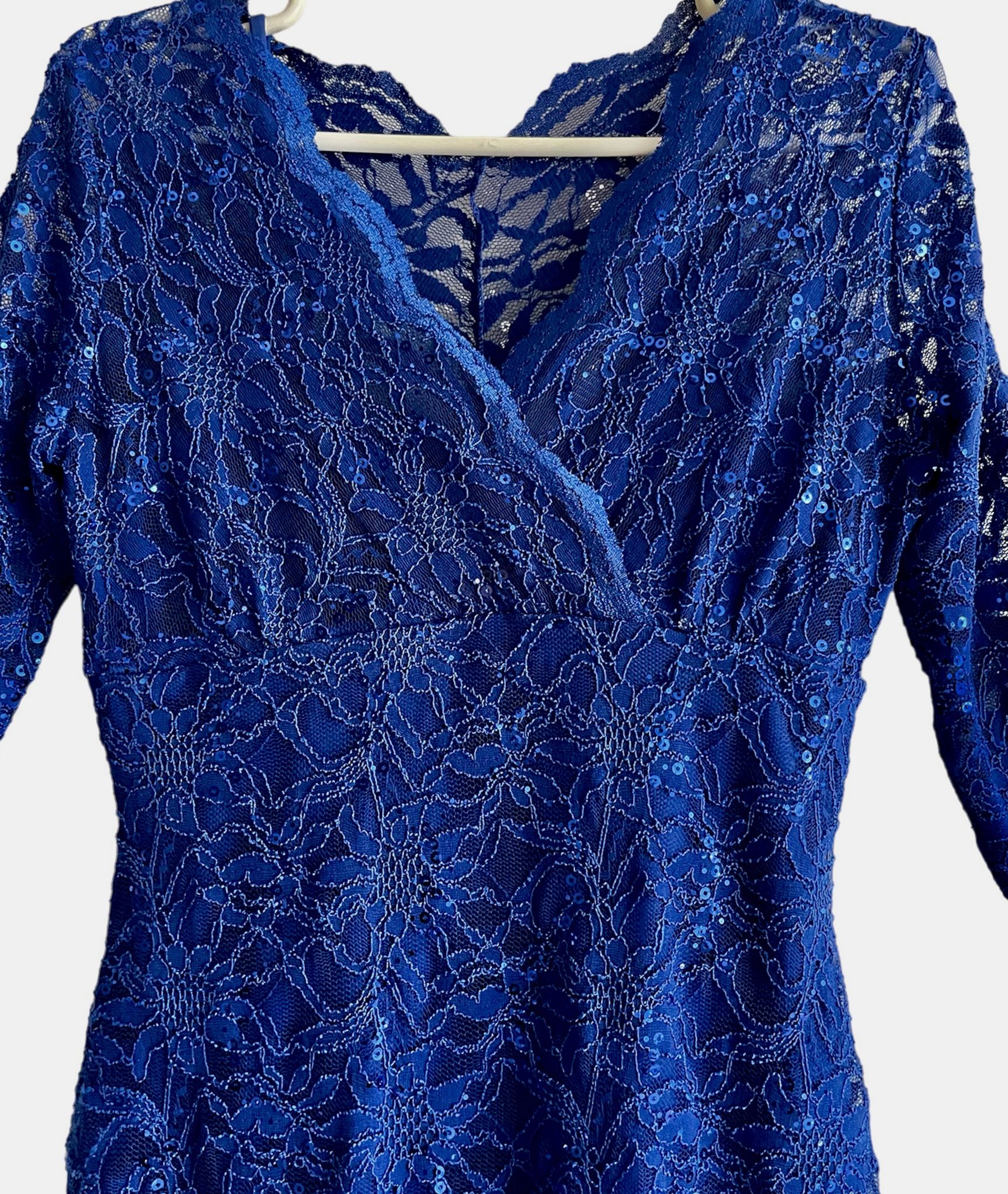 NWT Blu Sage Lace Sequin Royal Blue Evening Dress - Size 10P