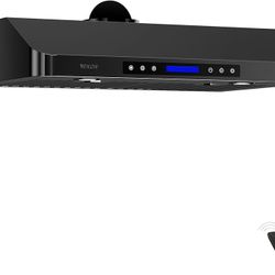 i222-36 Black inches Under Cabinet Range Hood, 900 CFM Stainless Steel Kitchen Chimney Vent, 4 Speed Touch Screen Control With Remote 2Pcs 3W LED ligh