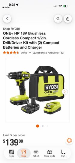 Ryobi ONE+ HP 18V Brushless Drill/Driver Kit