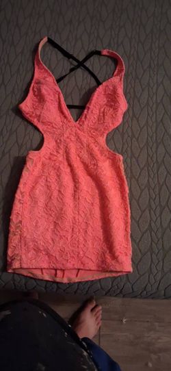 Mark wong "Coral Lace Mini Dress with Open Back"