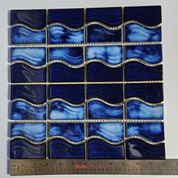 Blue on Blue Ceramic Wave Tile - 4 Sheets