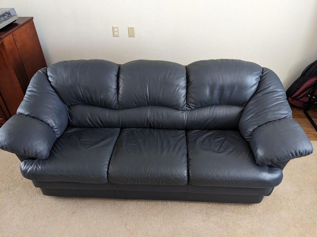 Blue Faux Leather Sofa