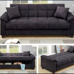 Brand New Dark Futon Sofa Storage Sleeper