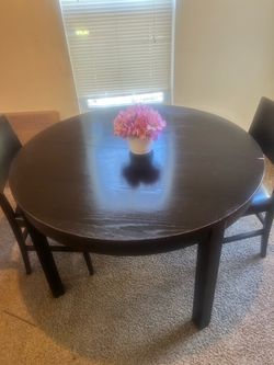 Dark Wood Round Dining Table with Chairs
