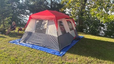 Large Cabin Camping Tent Red and Gray