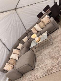 Large Gray Fabric Sectional Sofa