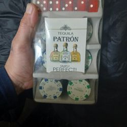Cards, Dice And And Patron Poker Chips Set Up