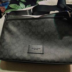 COACH CV761 DISTRICT CROSSBODY BAG Signature Canvas & Leather CHARCOAL BLACK