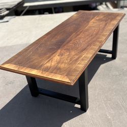 Custom Vintage Mid Century Modern Walnut Coffee Table With Metal Legs