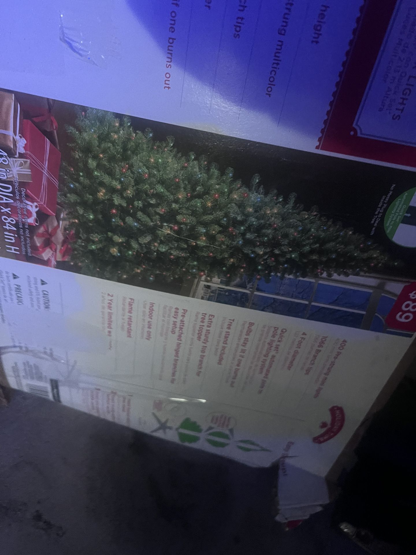 7ft Christmas Tree With Lights Attached And Extra Decorations Included