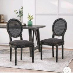 ✨️ $130 P315#4  2pk Aquilla French Country Wood and Cane Upholstered Dining Chairs - Christopher Knight Home‼️3 Set availables ‼️whsz1