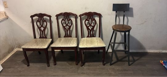 Set of 3 Mahogany Carved Dining Chairs