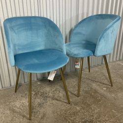 Fran Dining Chairs – Set of 2 | Gold Steel + Light Blue Velvet 