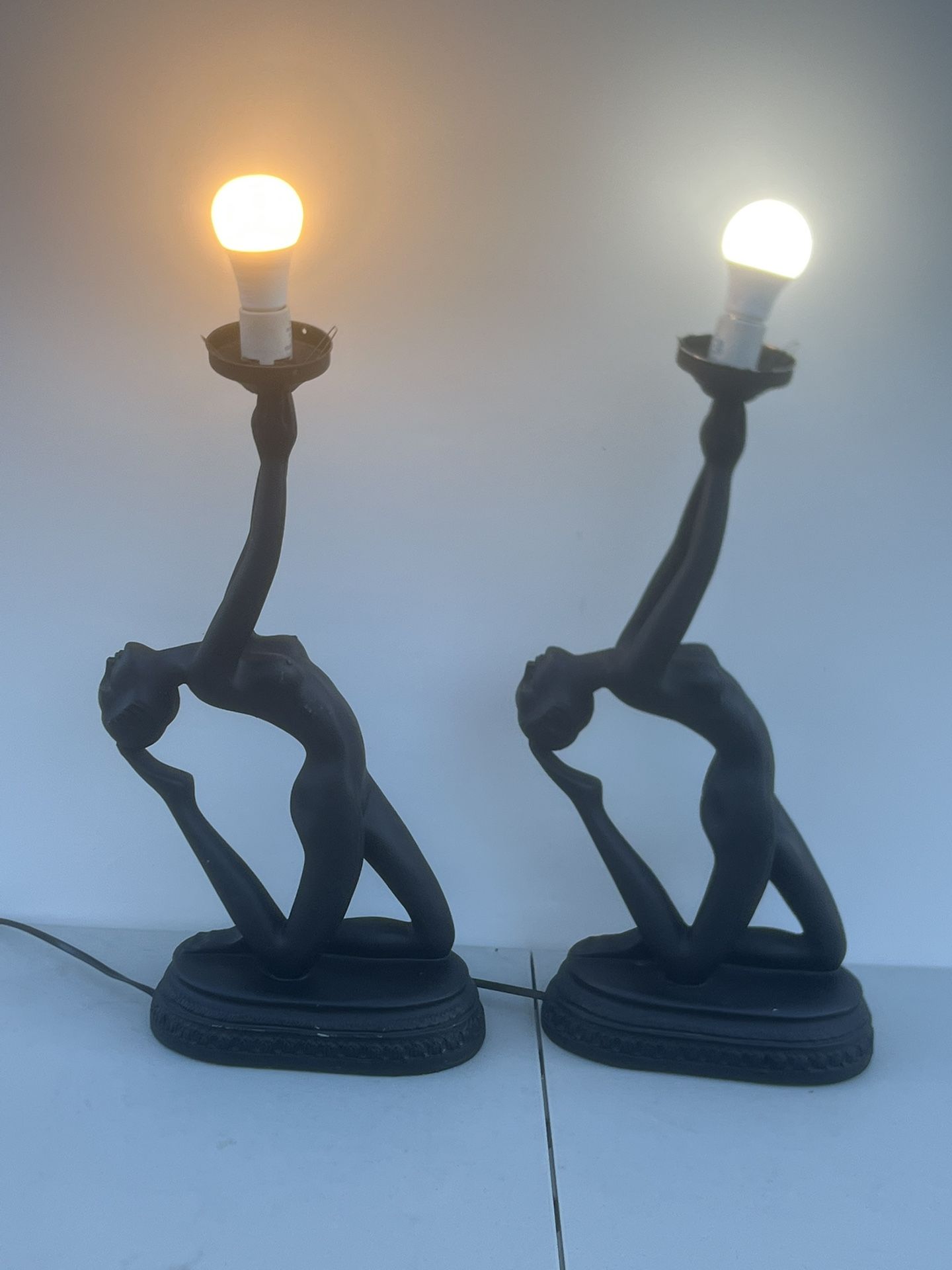 Lot Of 2 Art Deco Naked Woman No Globe 23" Height Table Lamp from the 1970s . These gorgeous lamps are used in good condition with some cosmetic blemi