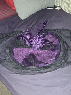 Purple and Black Witch Hat with Mesh Brim