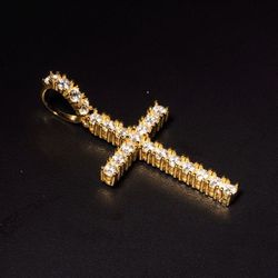 925 18K Gold Small Cross Pendant VVS D
