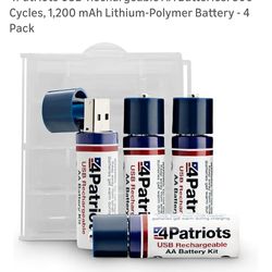4Patriots USB-Rechargeable AA Batteries: 500 Cycles, 1,200 mAh Lithium-Polymer Battery - 4 Pack