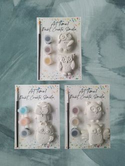 2 Owl Plaster Figurine Paint Kit