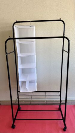 Rolling Clothes Rack with 2 Shelves