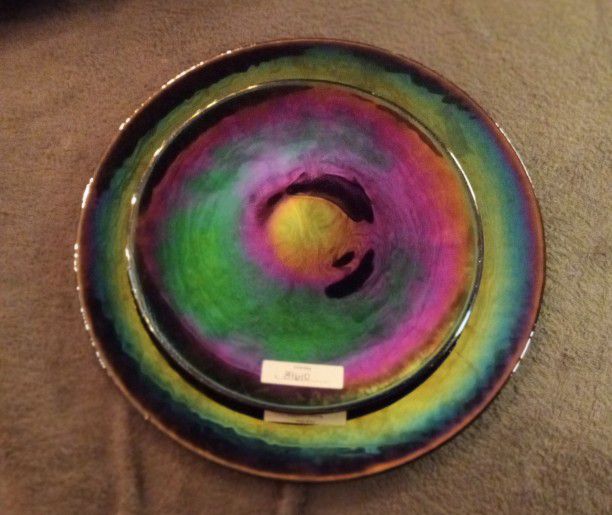 Rainbow Glass Dinner Plate And Salad Plate 