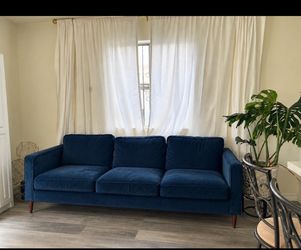 Navy Blue Velvet 3-Seat Sofa