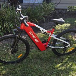 Dual Suspension Red Electric Bicycle 24mph 48v 26in Wheels