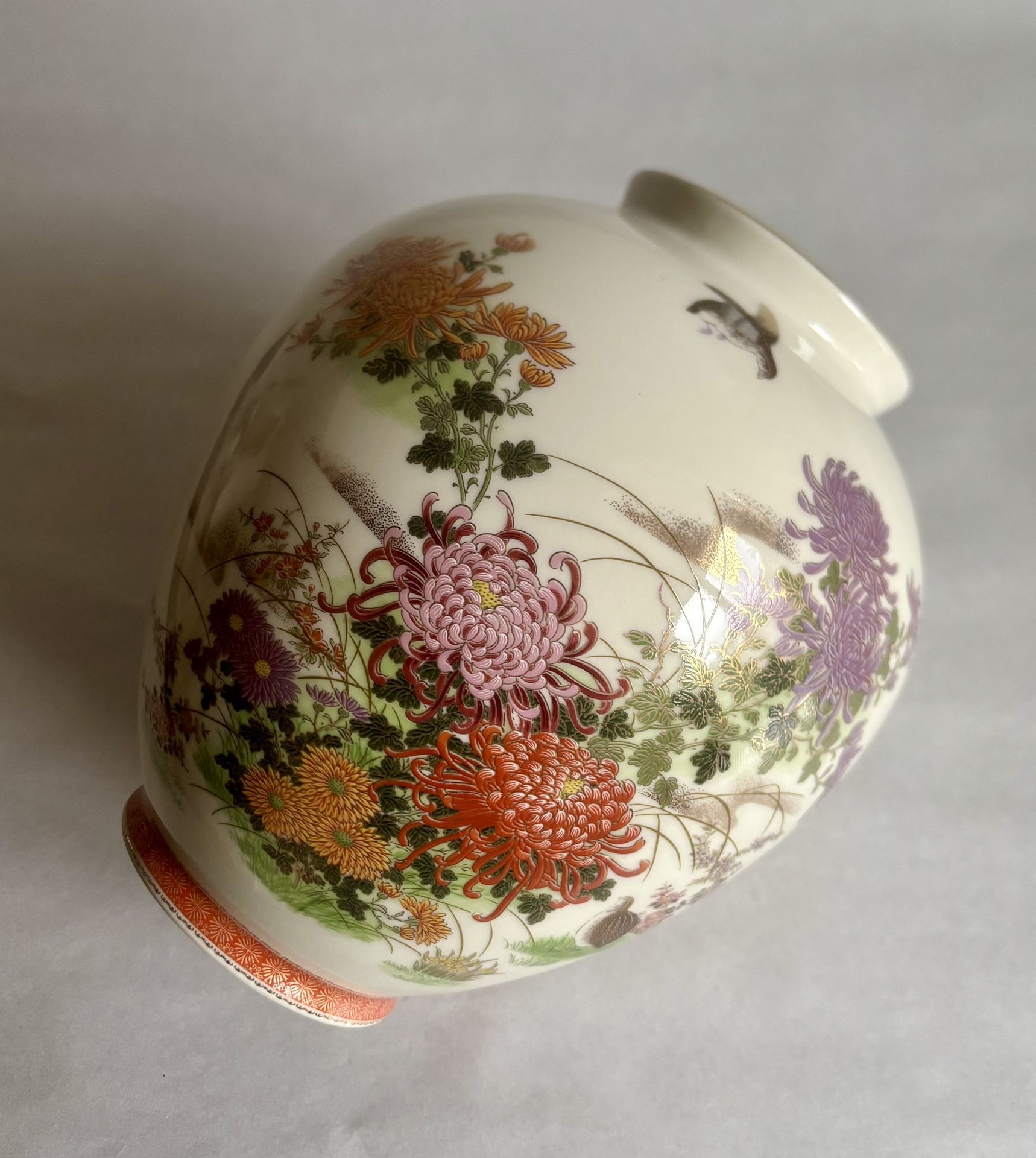 Vintage Shibata Japanese Porcelain Chrysanthemum And Bird Vase 