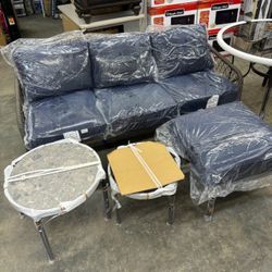 Parker Mill Black 4-Piece Metal Patio Seating Set with Porter Midnight Cushions