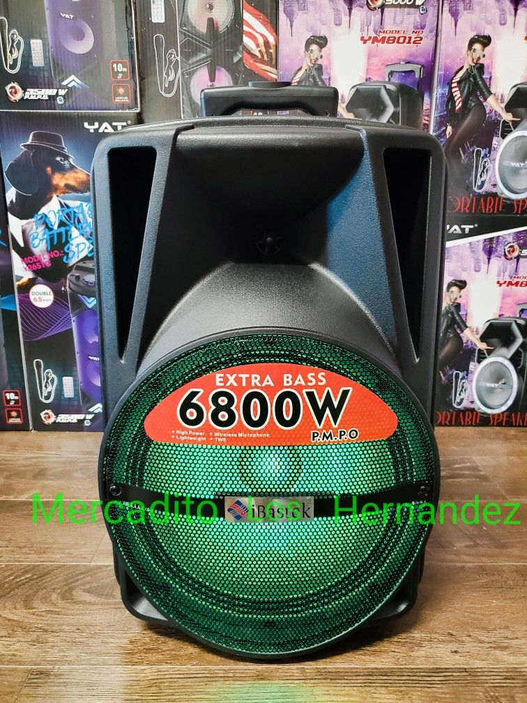 Bluetooth Speaker 12" Long Battery 8hr🔋+++ 6800w⚡️Wireless mic 🎤- Usb / Aux / Sd card