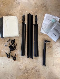 Complete Photography Backdrop Stand Kit + Backdrops & Clamps