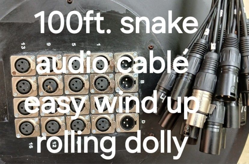 100ft. Pro Audio Snake Cable On Easy Wind Up Rolling Dolly, Excellent Condition