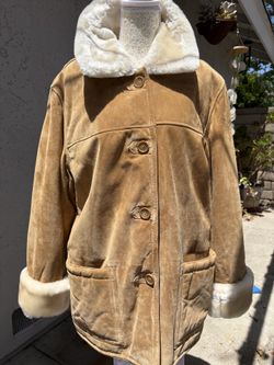 Vintage Dennis Basso Genuine Leather Coat Faux Fur Jacket