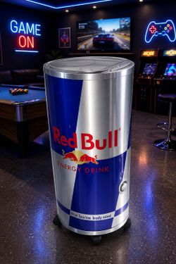 Giant Red Bull Can Rolling Display Cooler