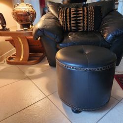 Leather Furniture, Lamp, Table , African Fabric Pillows