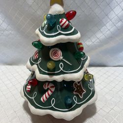 Green Ceramic Christmas Tree With  Lights Battery Operated